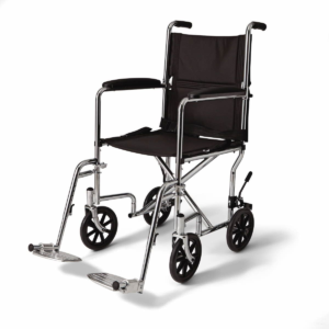 Excel Steel Transport Chair (MDS808200) Permanent Full-Length Arms and Swing-Away Footrests 19in Seat 300lbs Chrome 1Ct